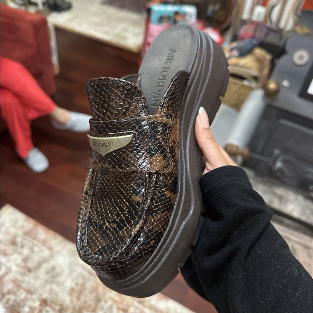 Air Jordan Brown Snake Print Slip-On Loafers